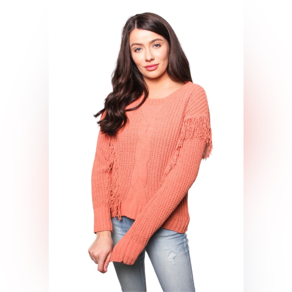 B Flawless Peach Large NEW FRINGE SWEATER